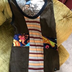 Cotton unique artistic bold graphic boho sleeveless top XS womens